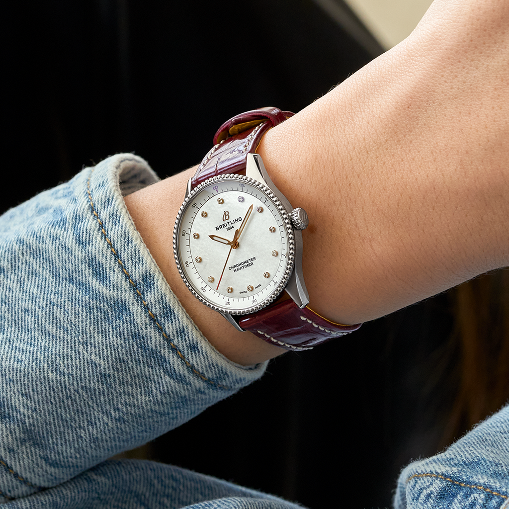 BRT Navitimer 32mm Watch with Burgundy Strap