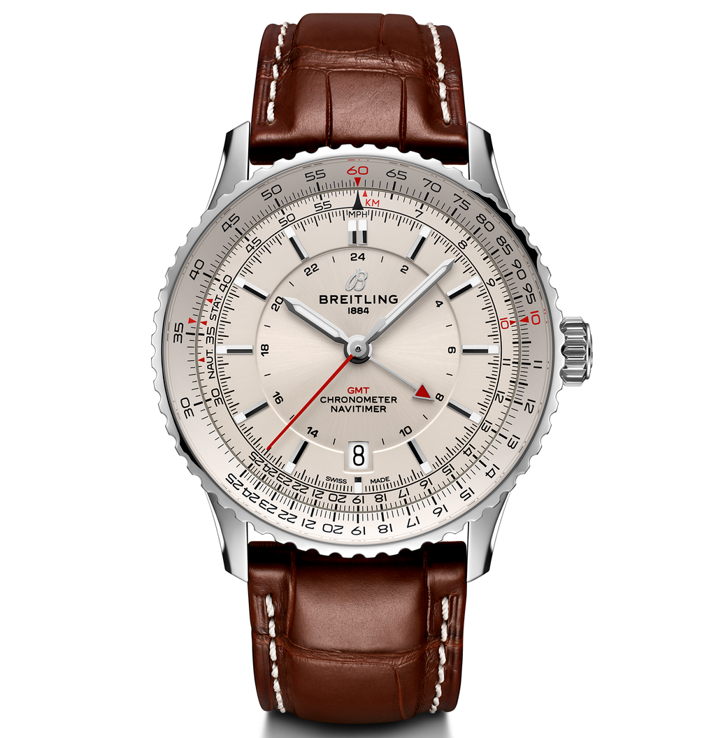 BRT Navitimer Automatic GMT 41 Watch with Brown Leather Strap