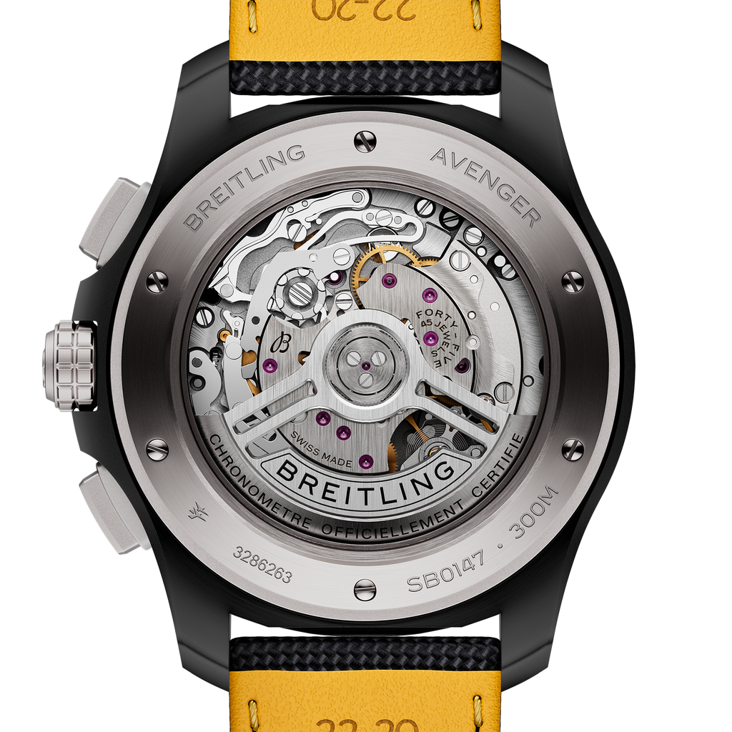 BRT Avenger B01 Chronograph 44mm Night Mission Watch with Black Carbon Dial