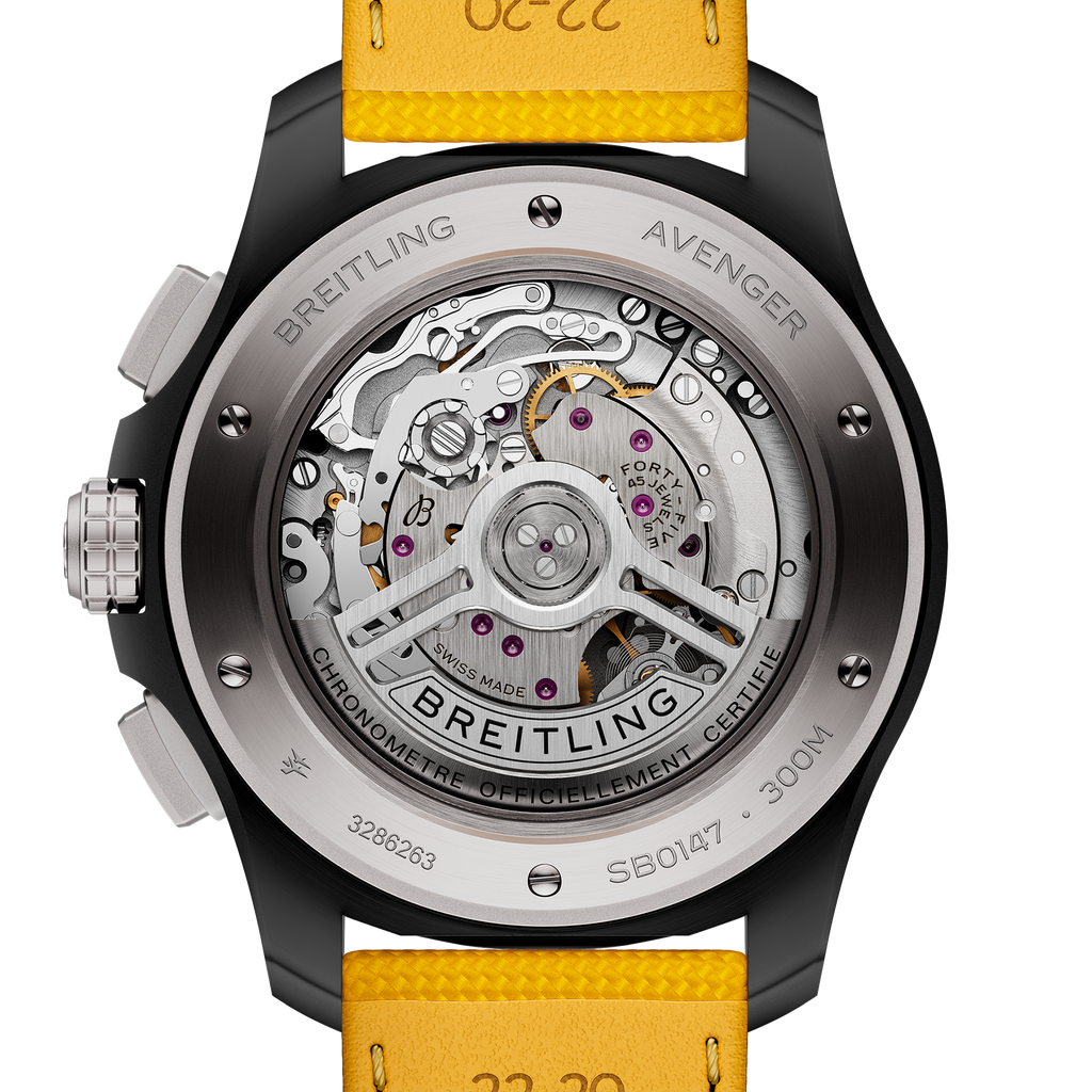 BRT Avenger B01 Chronograph 44mm Night Mission Watch with Yellow Dial