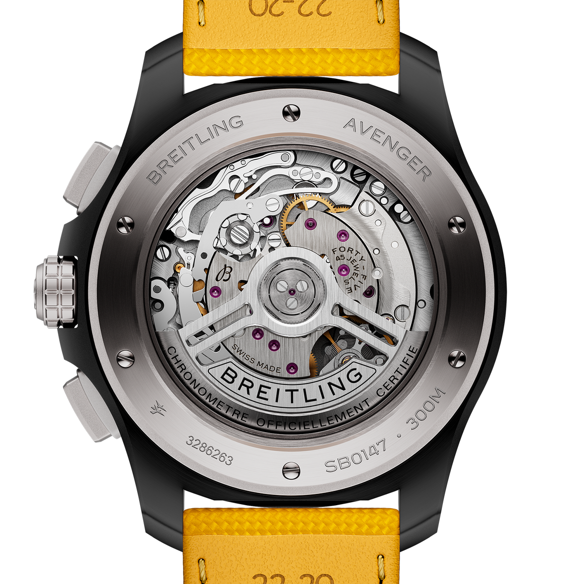 BRT Avenger B01 Chronograph 44mm Night Mission Watch with Yellow Dial