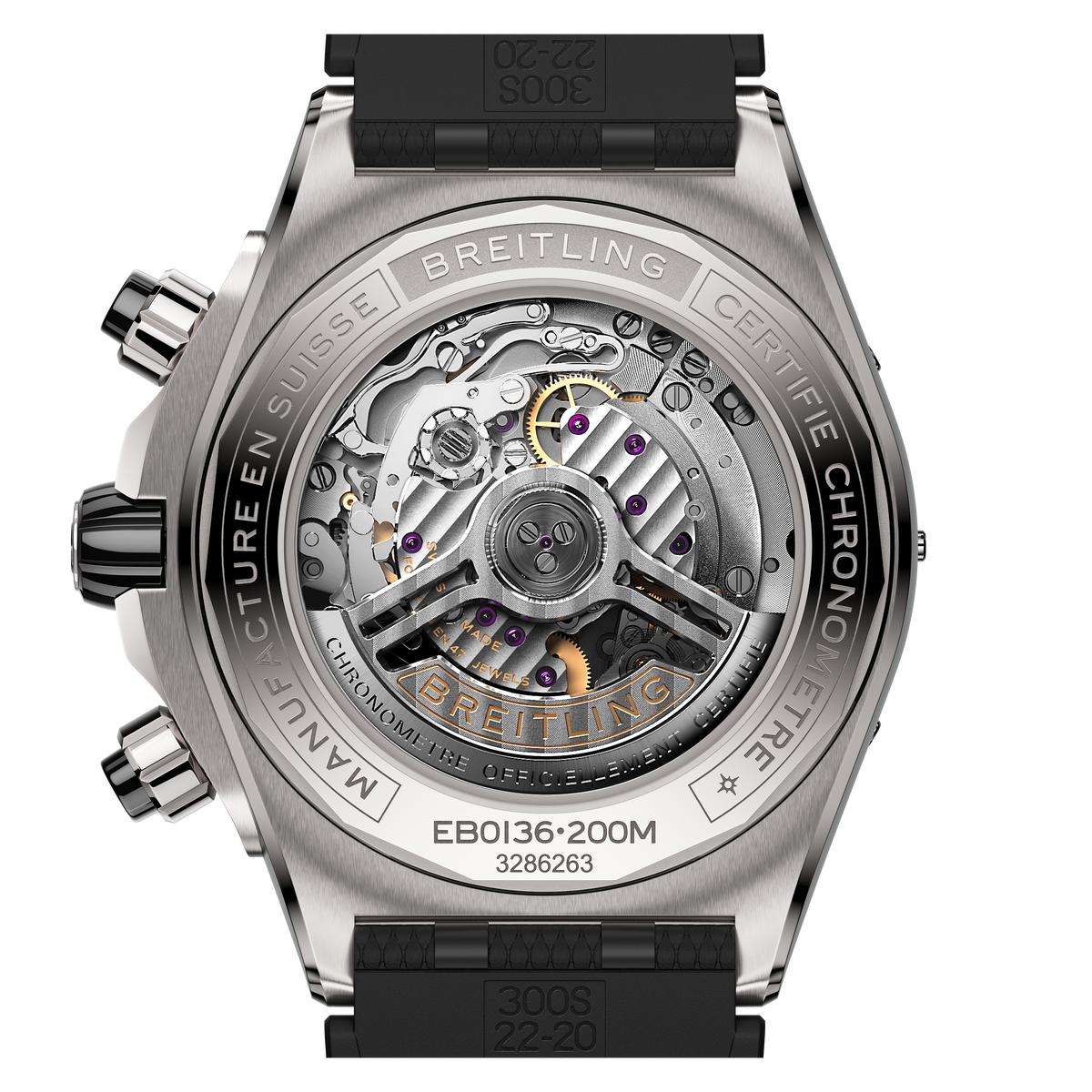BRT Super Chronomat B01 44 Watch with Black Rubber Rouleaux Strap