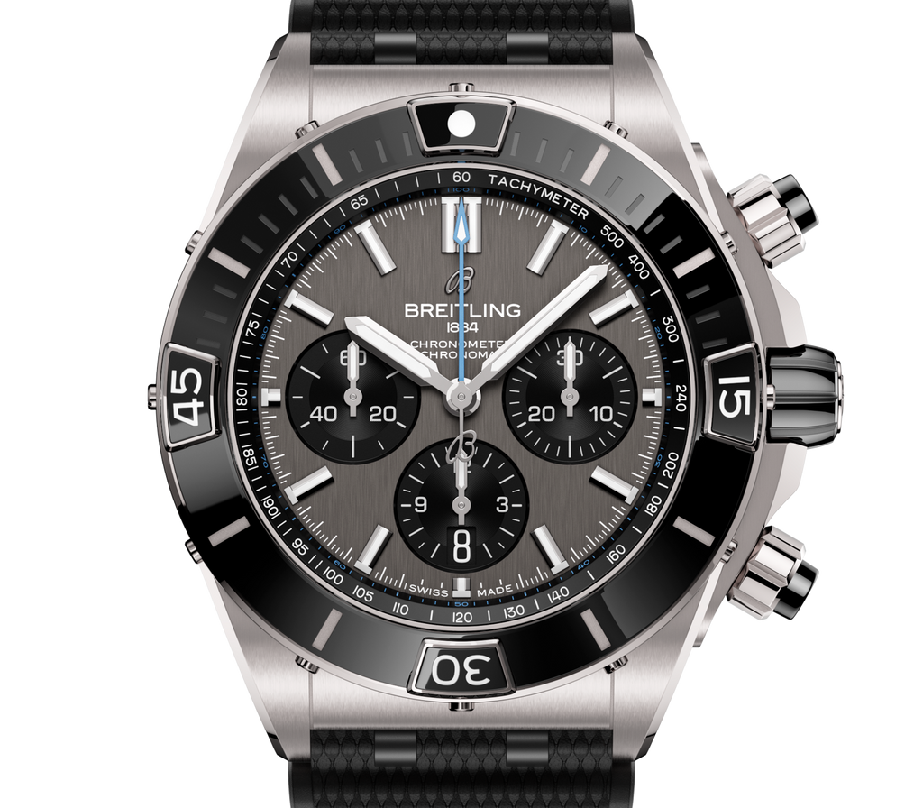 BRT Super Chronomat B01 44 Watch with Black Rubber Rouleaux Strap