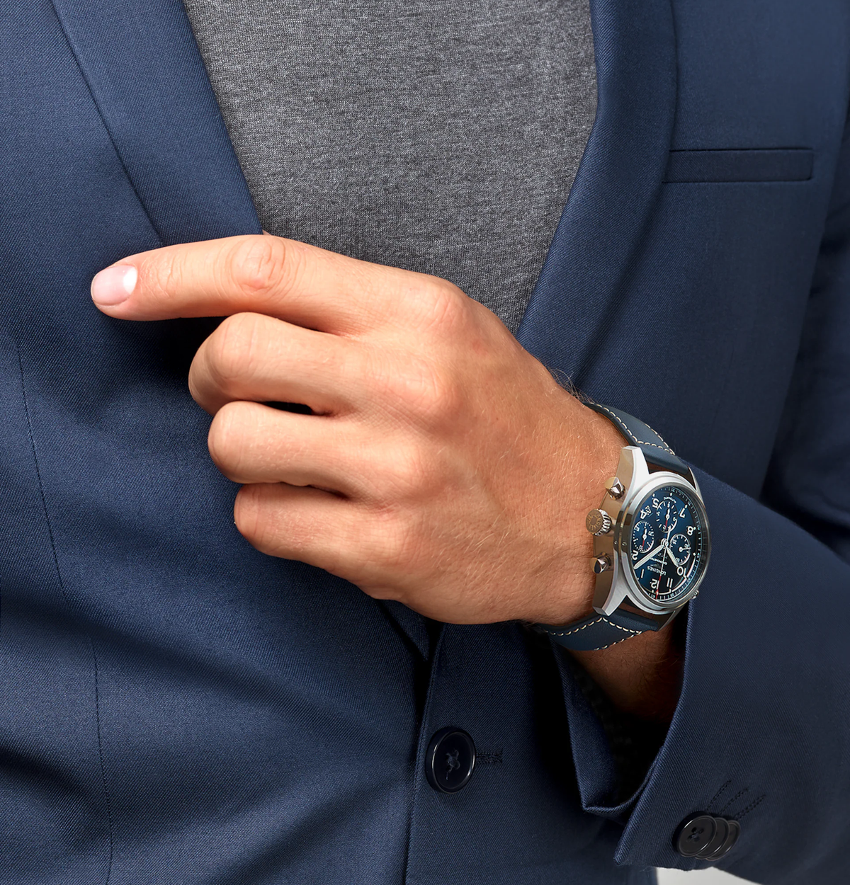 LNGS Spirit 42mm Watch with Blue Leather Strap