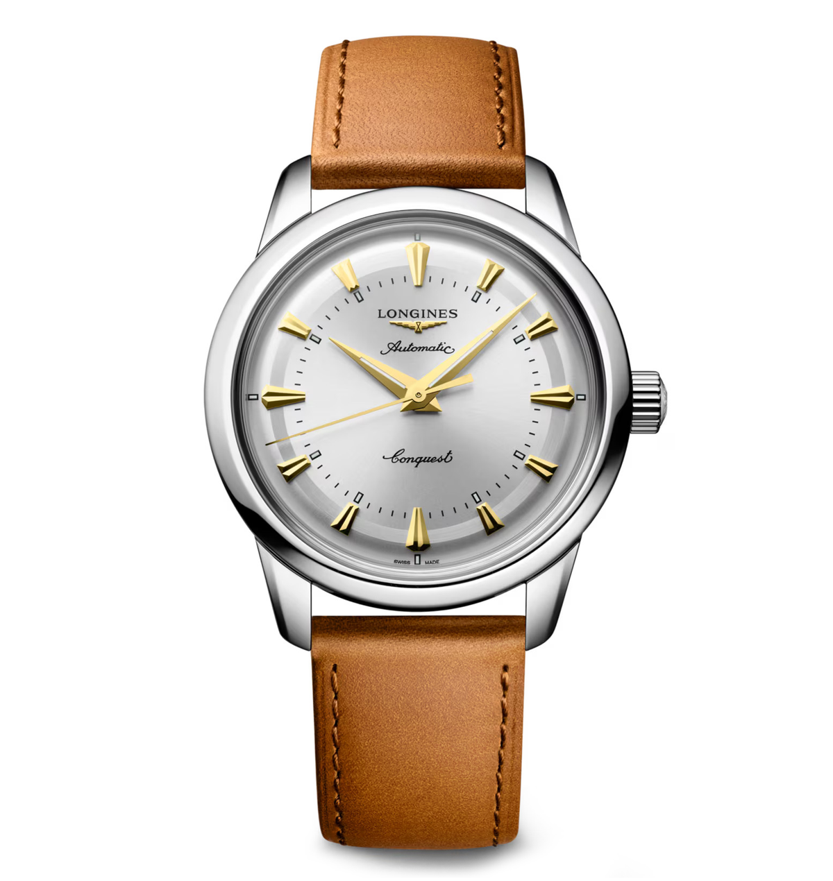 LNGS Conquest Heritage 38mm Watch with Brown Leather Strap