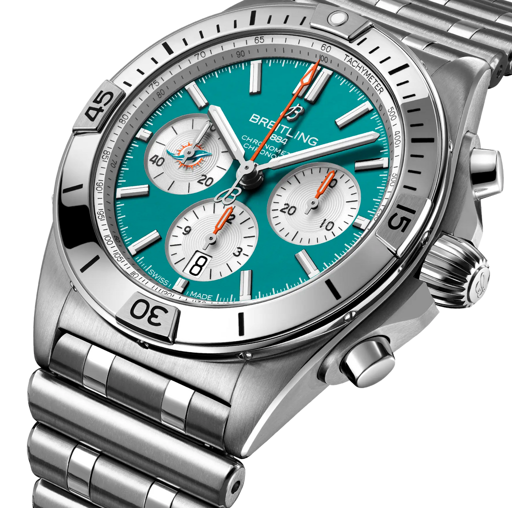 BRT Chronomat B01 42 NFL Miami Dolphins Edition with Stainless Steel Bracelet