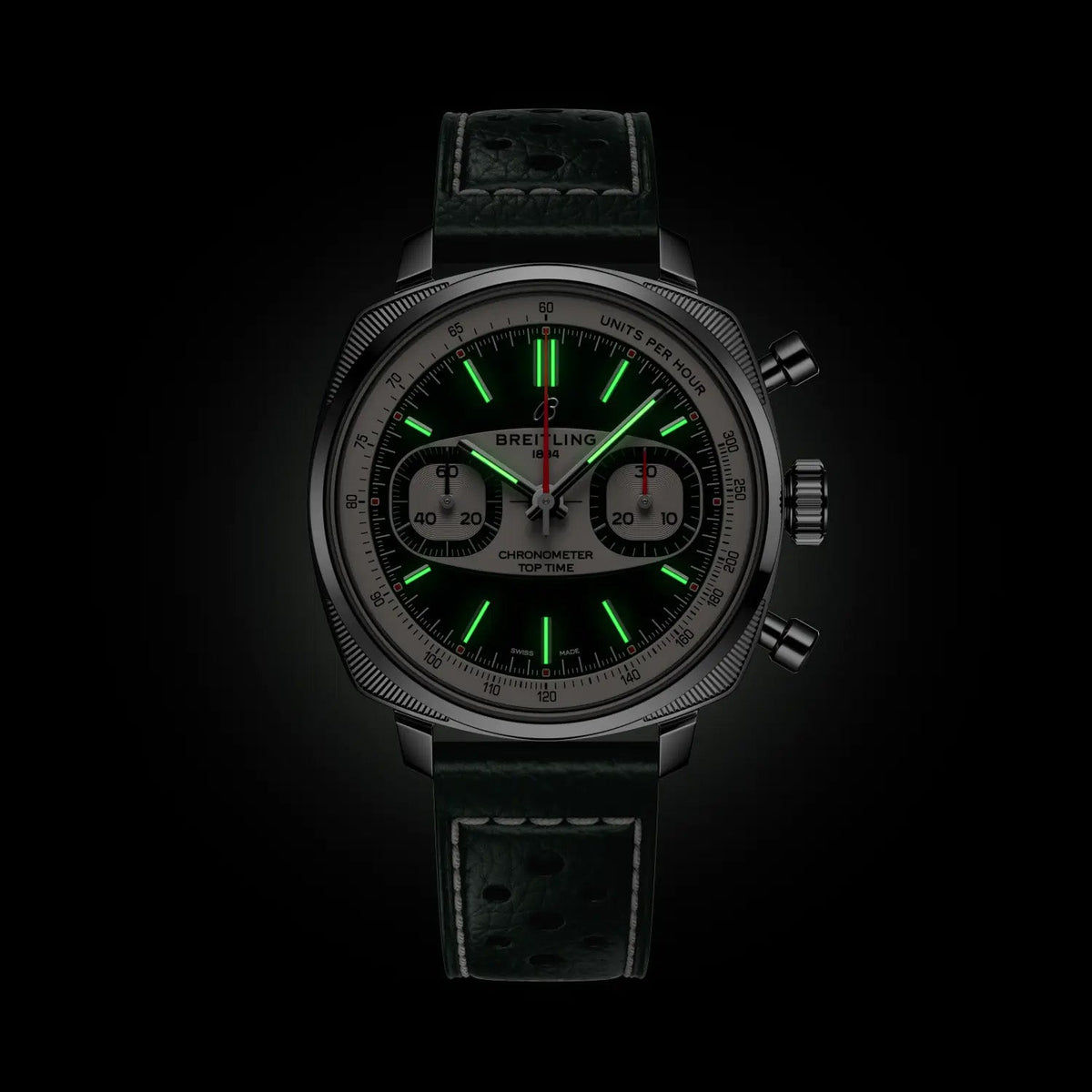 BRT Top Time B01 Racing 38mm Watch with Green Leather Strap, Limited Edition