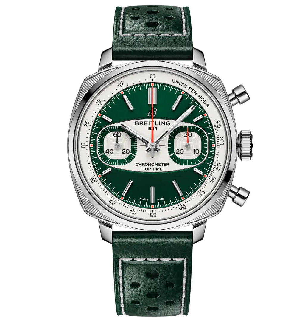 BRT Top Time B01 Racing 38mm Watch with Green Leather Strap, Limited Edition