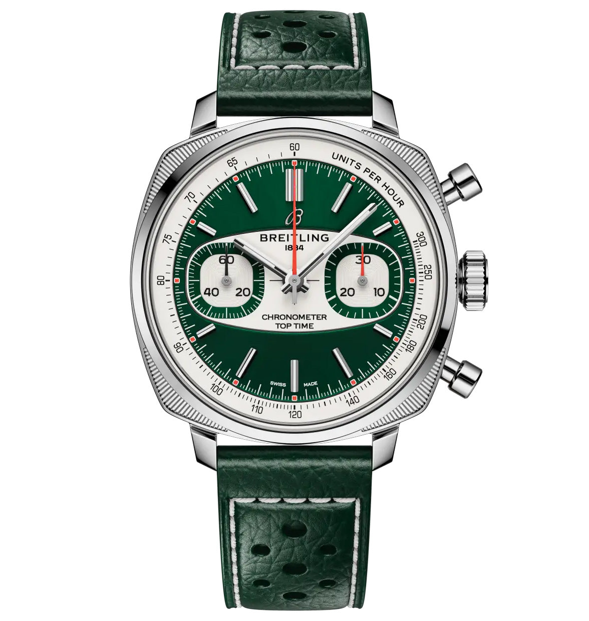BRT Top Time B01 Racing 38mm Watch with Green Leather Strap, Limited Edition