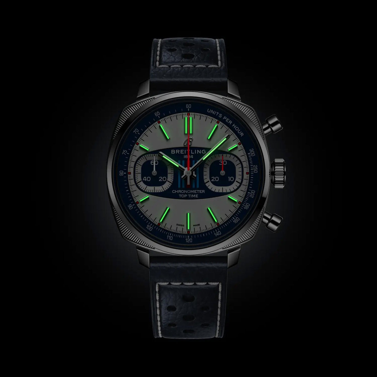 BRT Top Time B01 Racing 38mm Watch with Dark Blue Leather Strap, Limited Edition