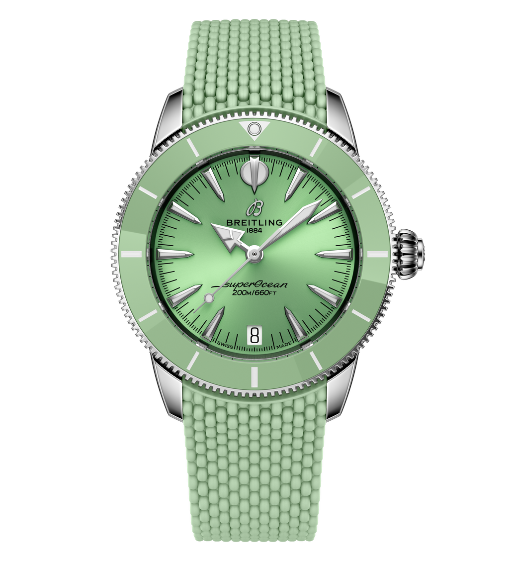 BRT Superocean Heritage Automatic 36 Watch with Mint Mesh Rubber Strap