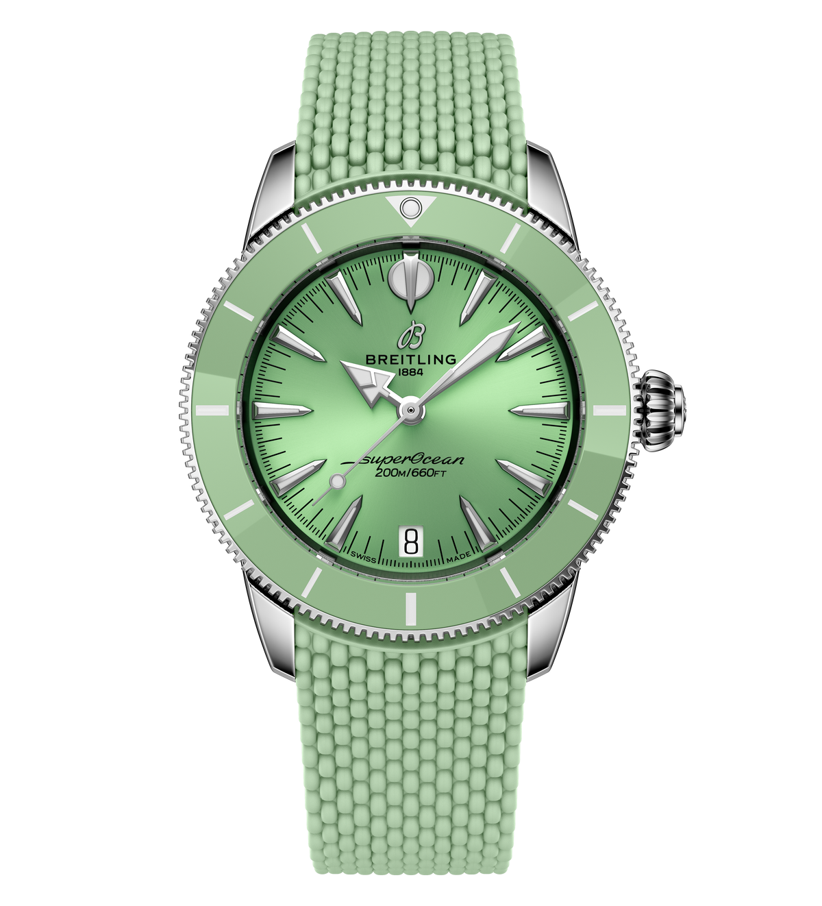 BRT Superocean Heritage Automatic 36 Watch with Mint Mesh Rubber Strap