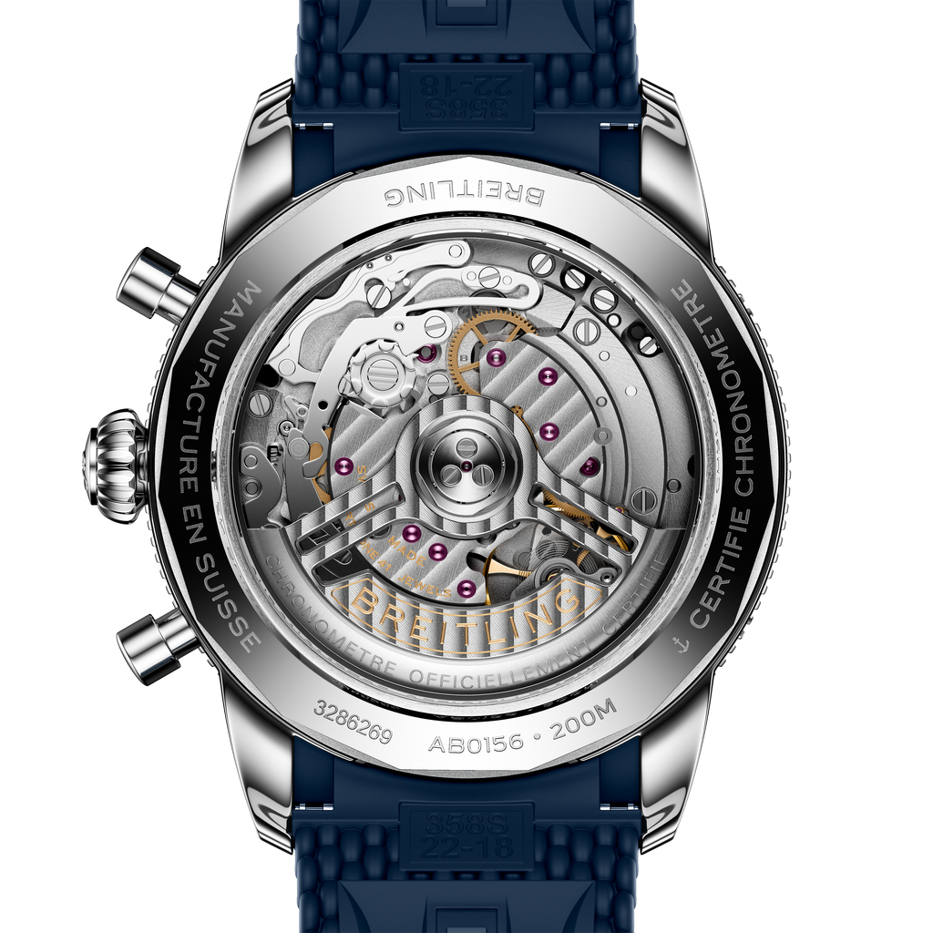 BRT Superocean Heritage B01 Chronograph 42 Watch with Blue Mesh Rubber Strap