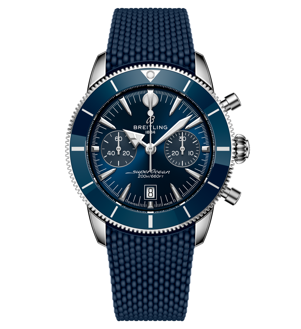 BRT Superocean Heritage B01 Chronograph 42 Watch with Blue Mesh Rubber Strap