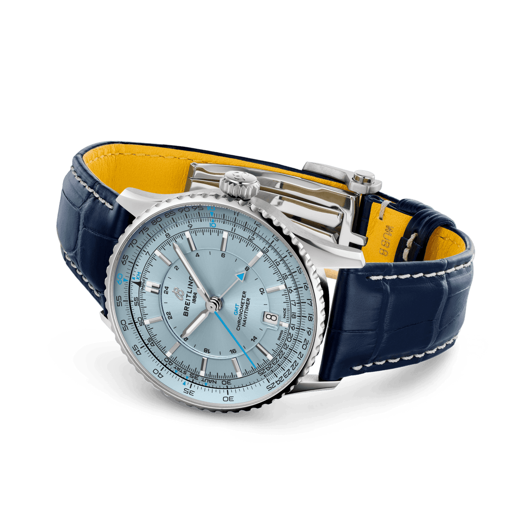 BRT Navitimer Automatic GMT 41 Watch with Navy Leather Strap