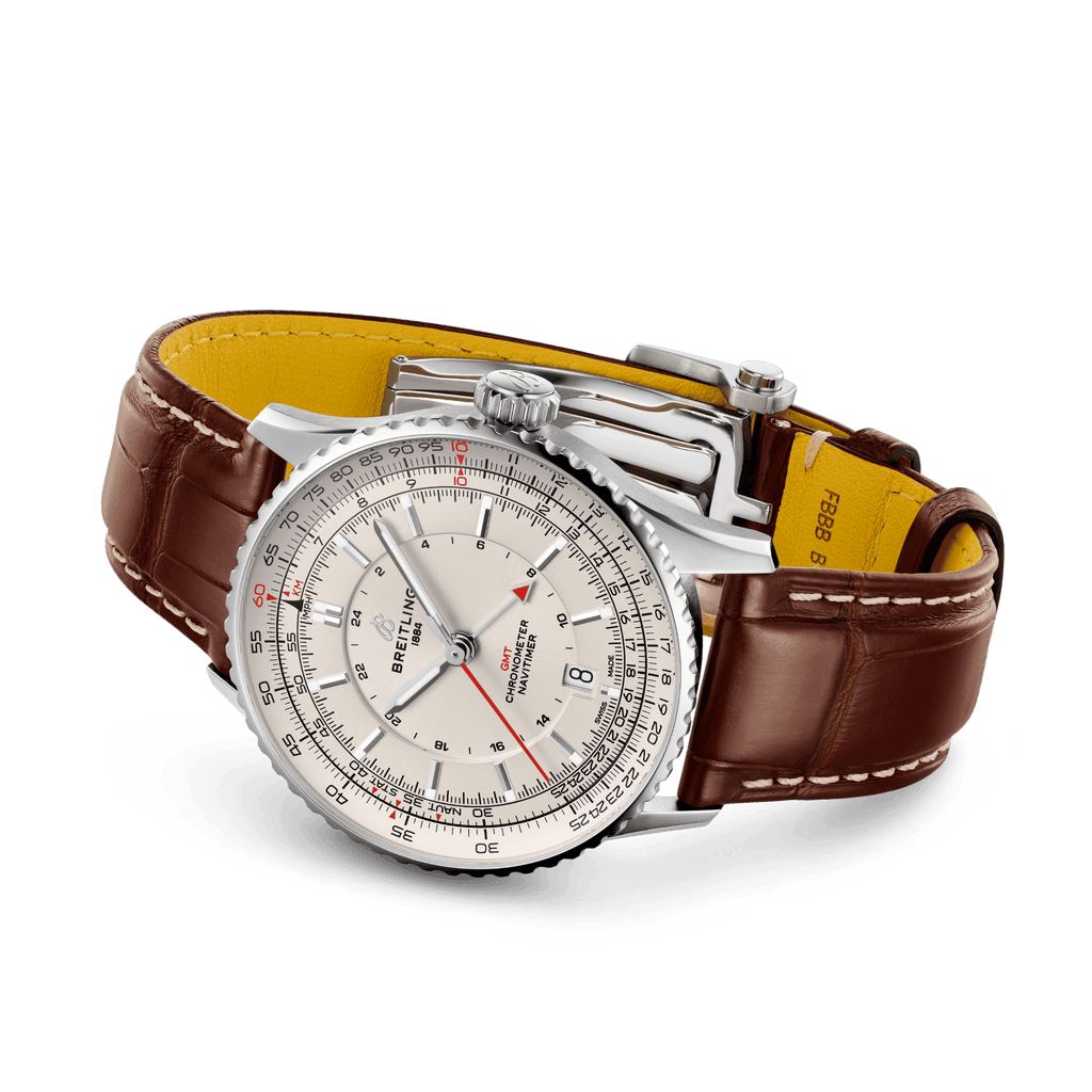 BRT Navitimer Automatic GMT 41 Watch with Brown Leather Strap