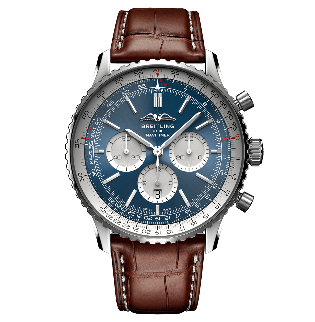 BRT Navitimer B01 Watch with Alligator Strap, 46mm
