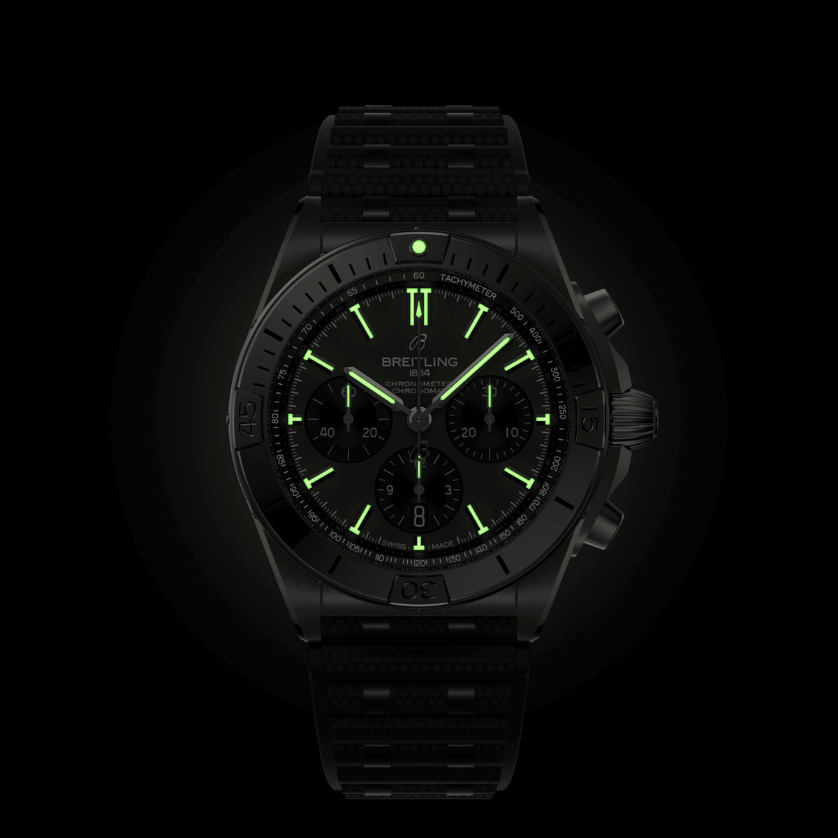 BRT Chronomat B01 42 Watch with Black Rubber Rouleaux Strap
