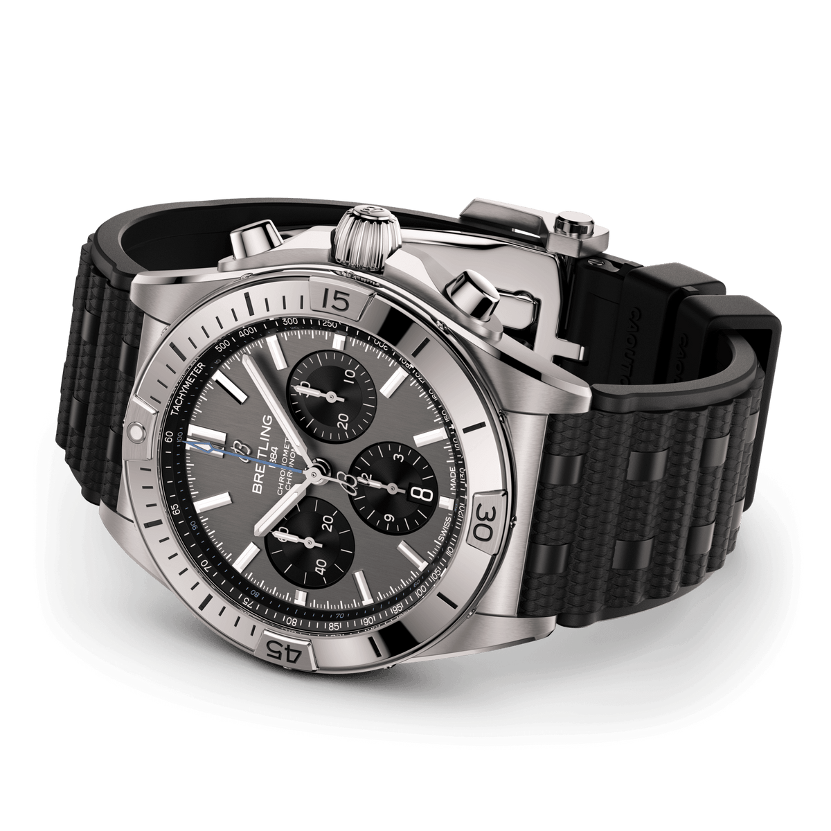 BRT Chronomat B01 42 Watch with Black Rubber Rouleaux Strap