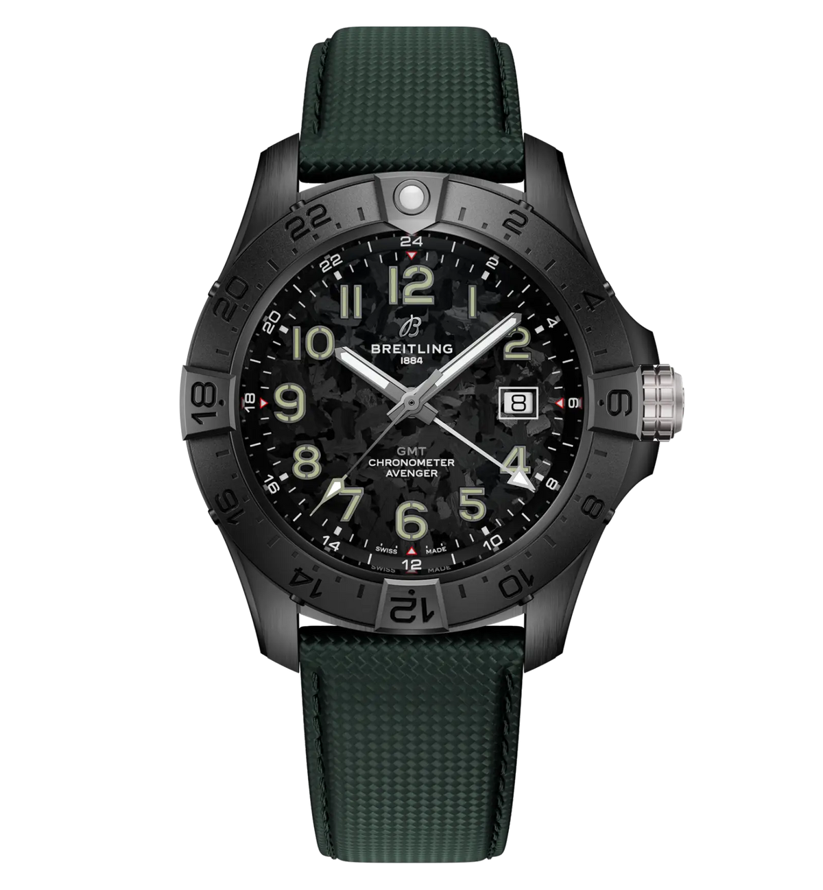 BRT Avenger Automatic GMT 44 Night Mission Watch with Leather Strap