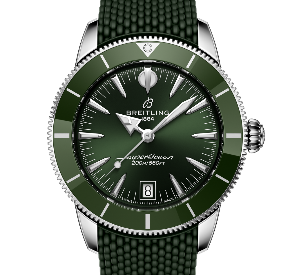 BRT Superocean Heritage B31 Automatic 40 Watch with Green Mesh Rubber Strap