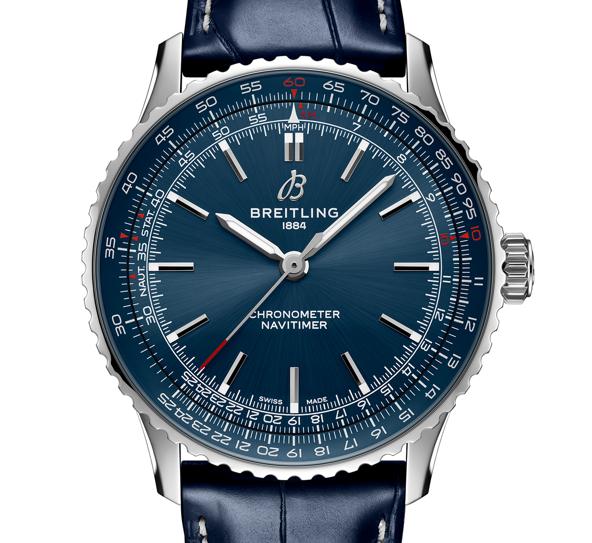 BRT Navitimer Automatic 41 Watch with Navy Leather Strap